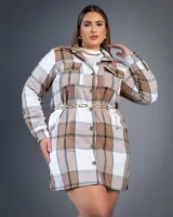 Casaco Flanelado Diva's Voga Xadrez Caramelo/Branco - Foto 4