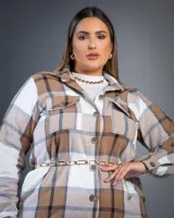 Casaco Flanelado Diva's Voga Xadrez Caramelo/Branco - Foto 5