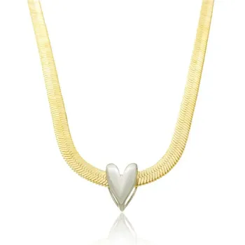 Colar Malha Rígida 7mm com Pingente Coração Liso - Mix de Banhos