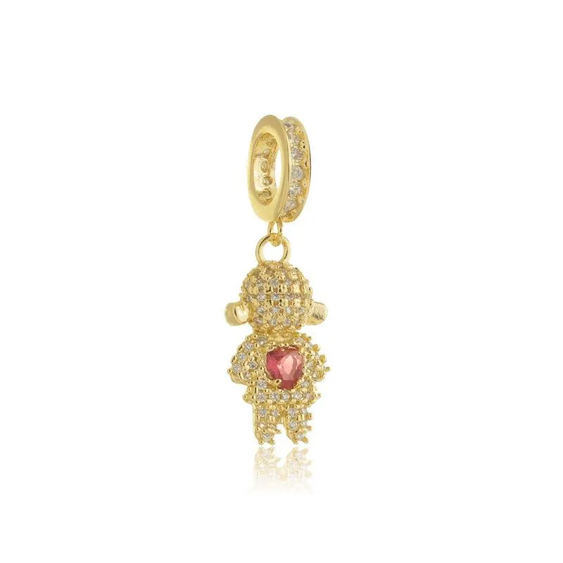 Pingente Menina Cravejada com Pedra Central - Ouro 18k