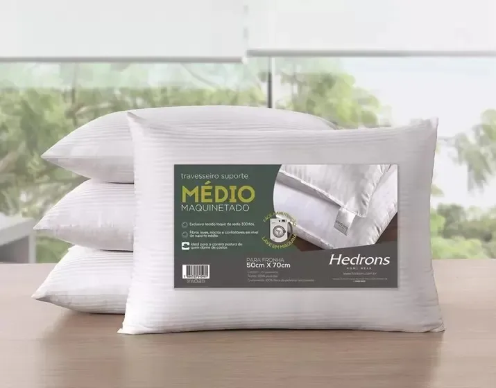 Travesseiro Maquinetado Suporte Médio 50 x 70 cm Branco