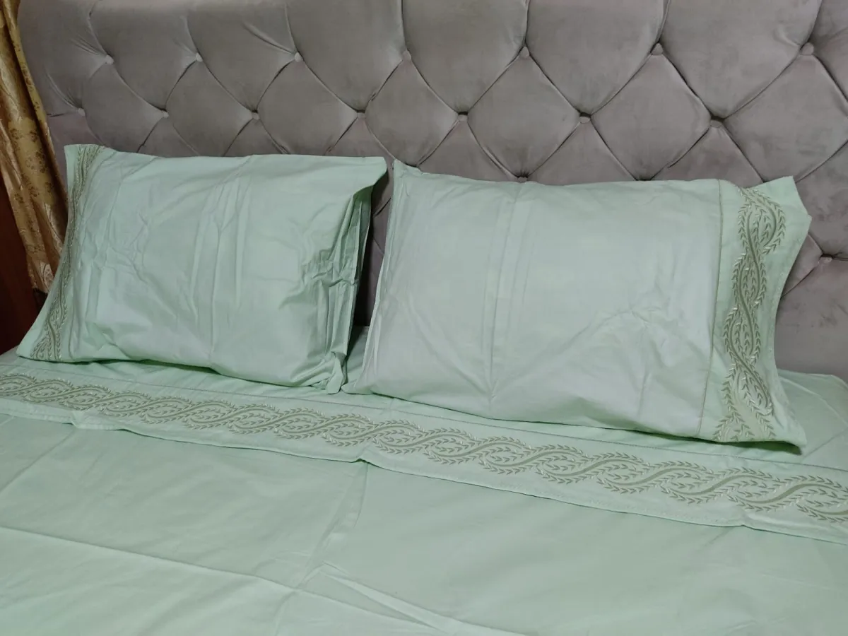 Jogo de Lençol Casal Bordado 04 Peças Verde II