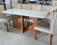 Mesa Madrid 6 Cadeiras california 1,60x80 MADEIRA com tampo de vidro Boleado ponta - Foto 4