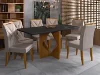 Mesa Madrid 6 Cadeiras california 1,60x80 MADEIRA com tampo de vidro Boleado ponta - Foto 5