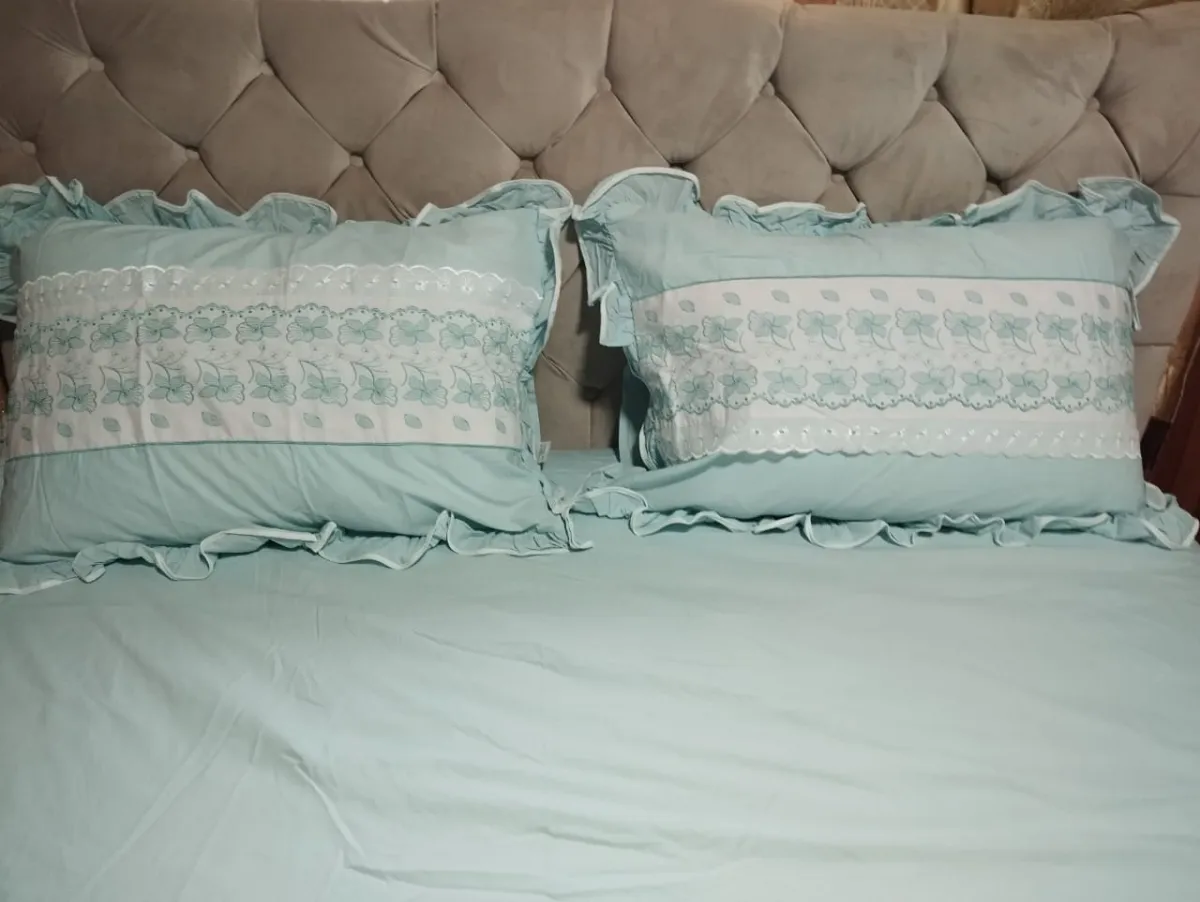 Jogo de Lençol Queen Bordado 03 Peças Verde Imagem