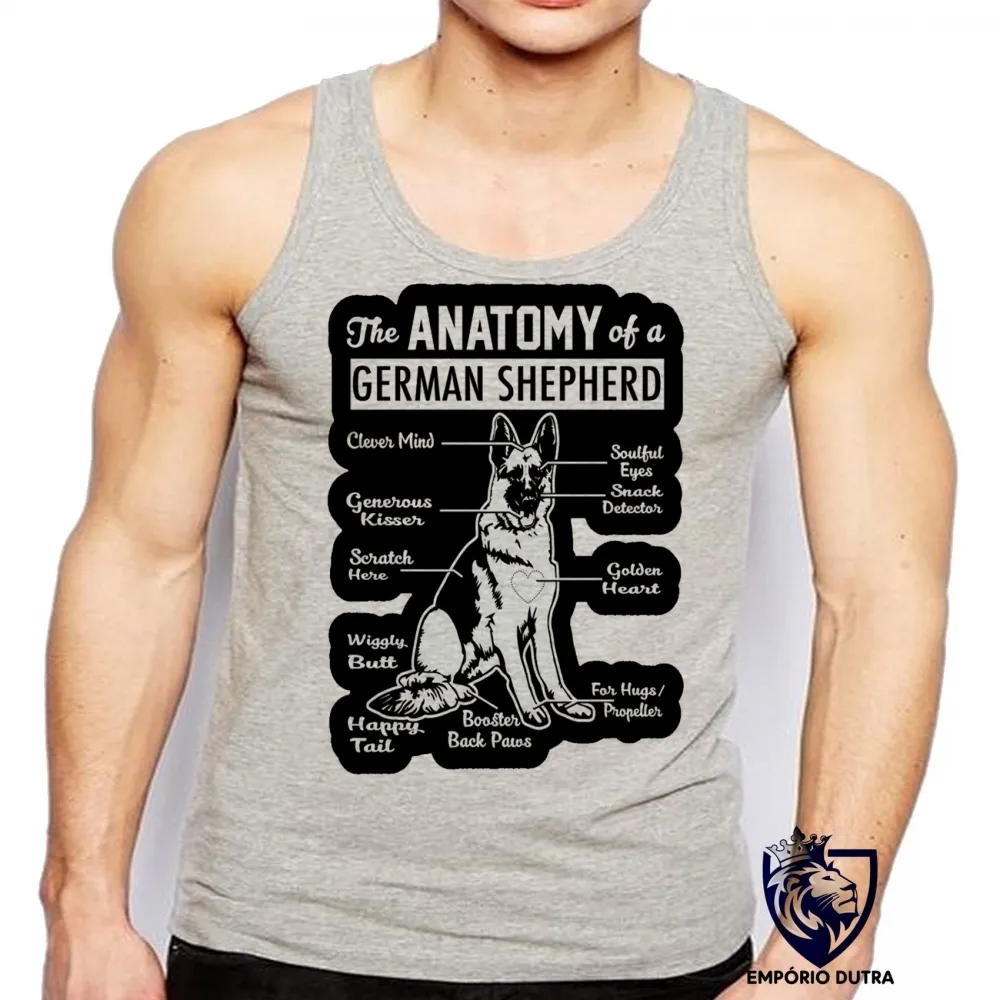 Camiseta Regata adulto ou infantil Anatomia Pastor Alemão German Sheperd Imagem