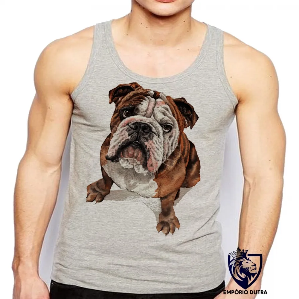 Camiseta Regata adulto ou infantil cachorro bulldog Buldogue raça canina