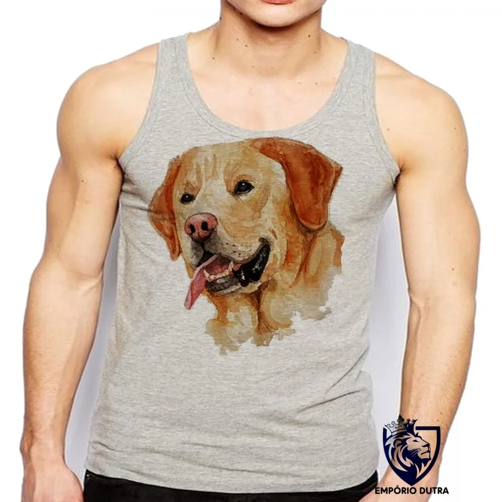 Camiseta Regata adulto ou infantil cachorro cão dog labrador caramelo amarelo Imagem