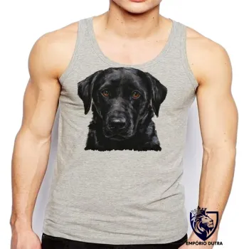 Camiseta Regata adulto ou infantil cachorro cão dog labrador preto black