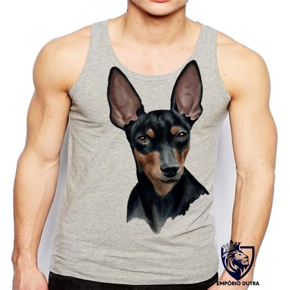 Camiseta Regata adulto ou infantil cachorro cão dog pinscher preto marrom Imagem