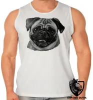 Camiseta Regata adulto ou infantil cachorro cão dog pug preto e branco - Foto 2