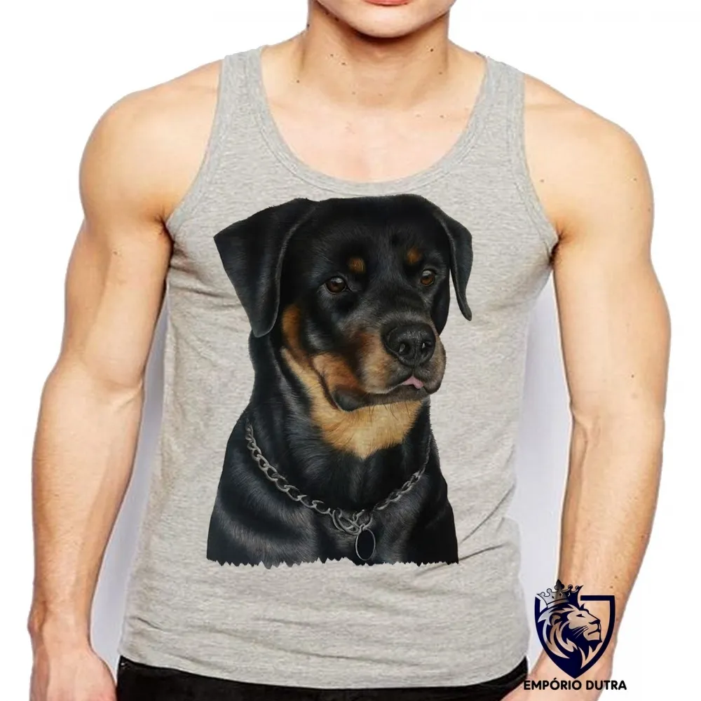 Camiseta Regata adulto ou infantil cachorro cão dog rottweiler black raça Imagem