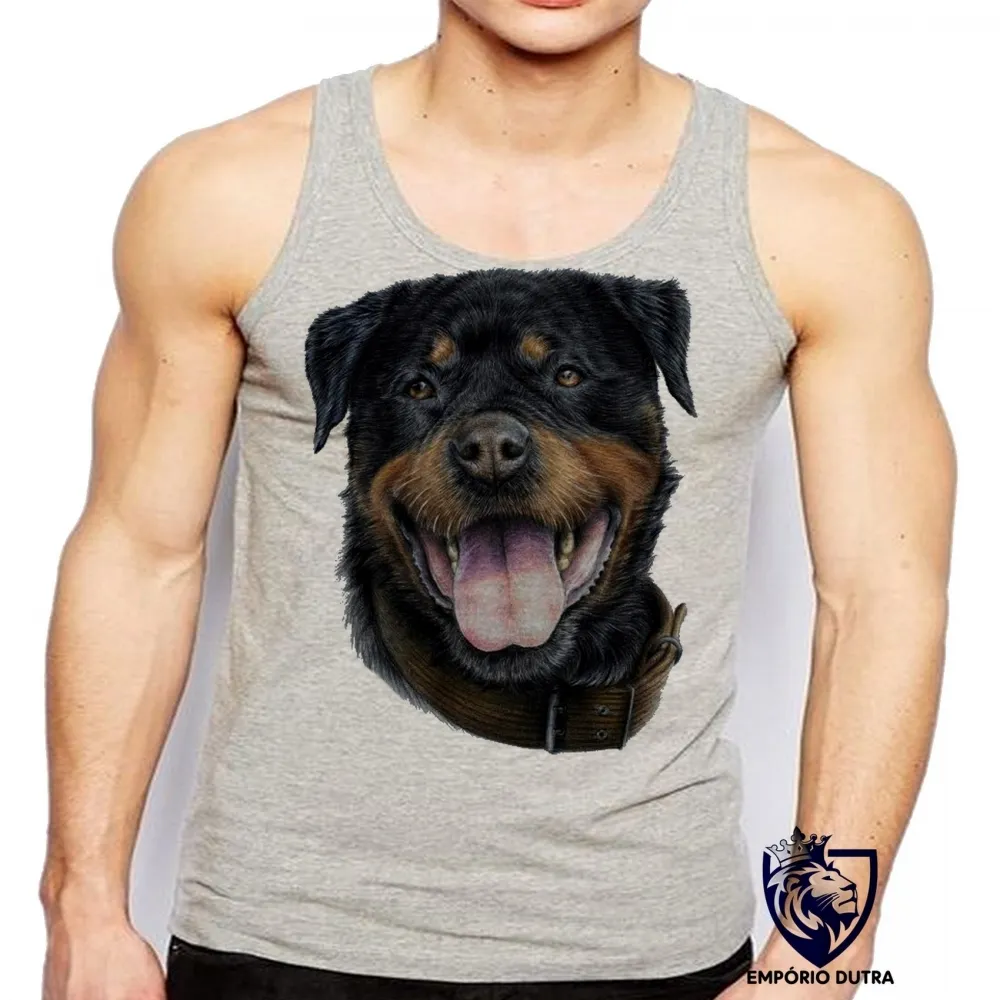 Camiseta Regata adulto ou infantil cachorro cão dog rottweiler raça canina