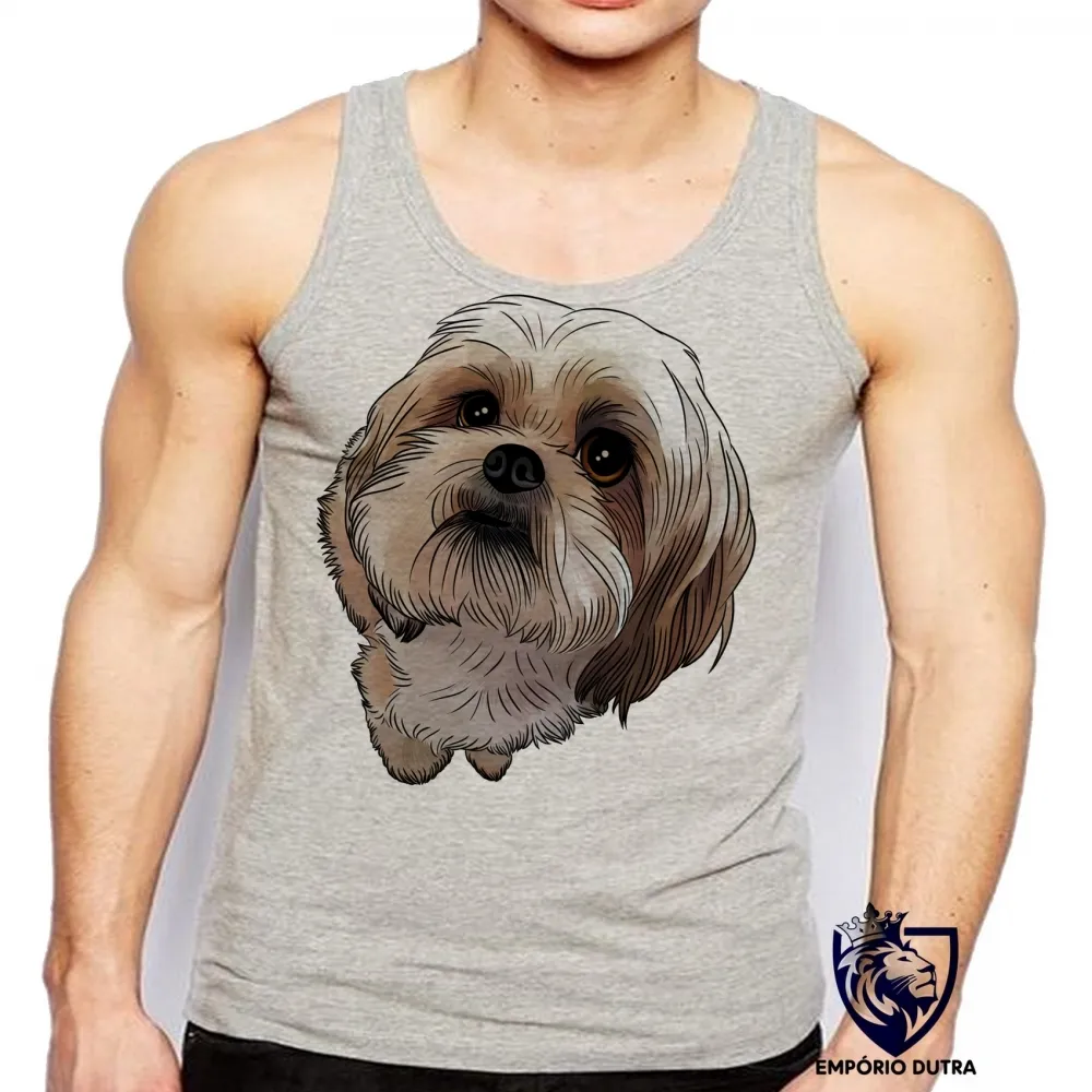 Camiseta Regata adulto ou infantil cachorro cão dog Shih tzu raça fofo lindo