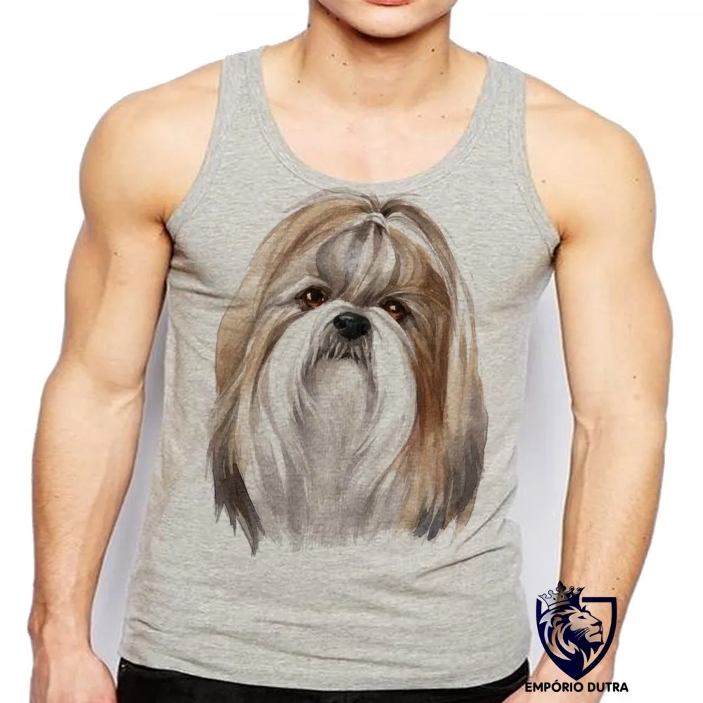 Camiseta Regata adulto ou infantil cachorro cão dog Shih tzu raça pintura