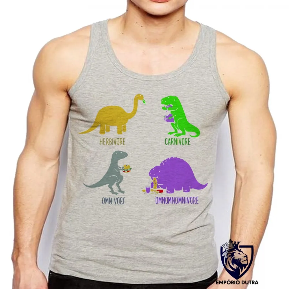Camiseta Regata adulto ou infantil Dinossauros carnivoro vegetariano vegano