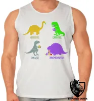 Camiseta Regata adulto ou infantil Dinossauros carnivoro vegetariano vegano - Foto 2