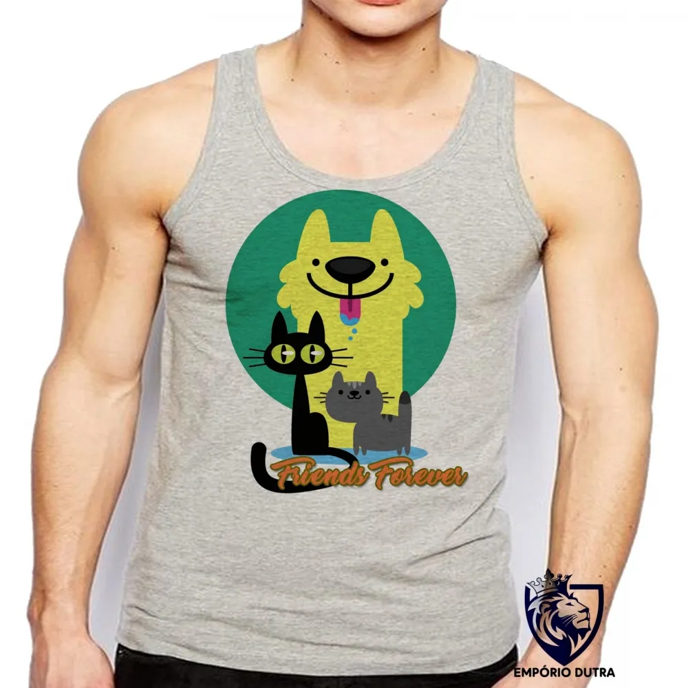 Camiseta Regata adulto ou infantil Friends Forever gato cachorro amigos