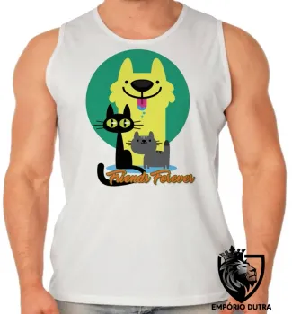 Camiseta Regata adulto ou infantil Friends Forever gato cachorro amigos - Foto 2