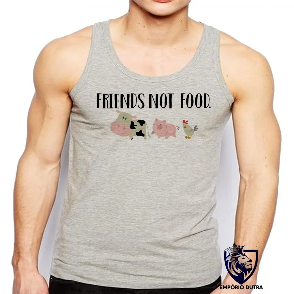 Camiseta Regata adulto ou infantil friends not food animais comida vegatariano