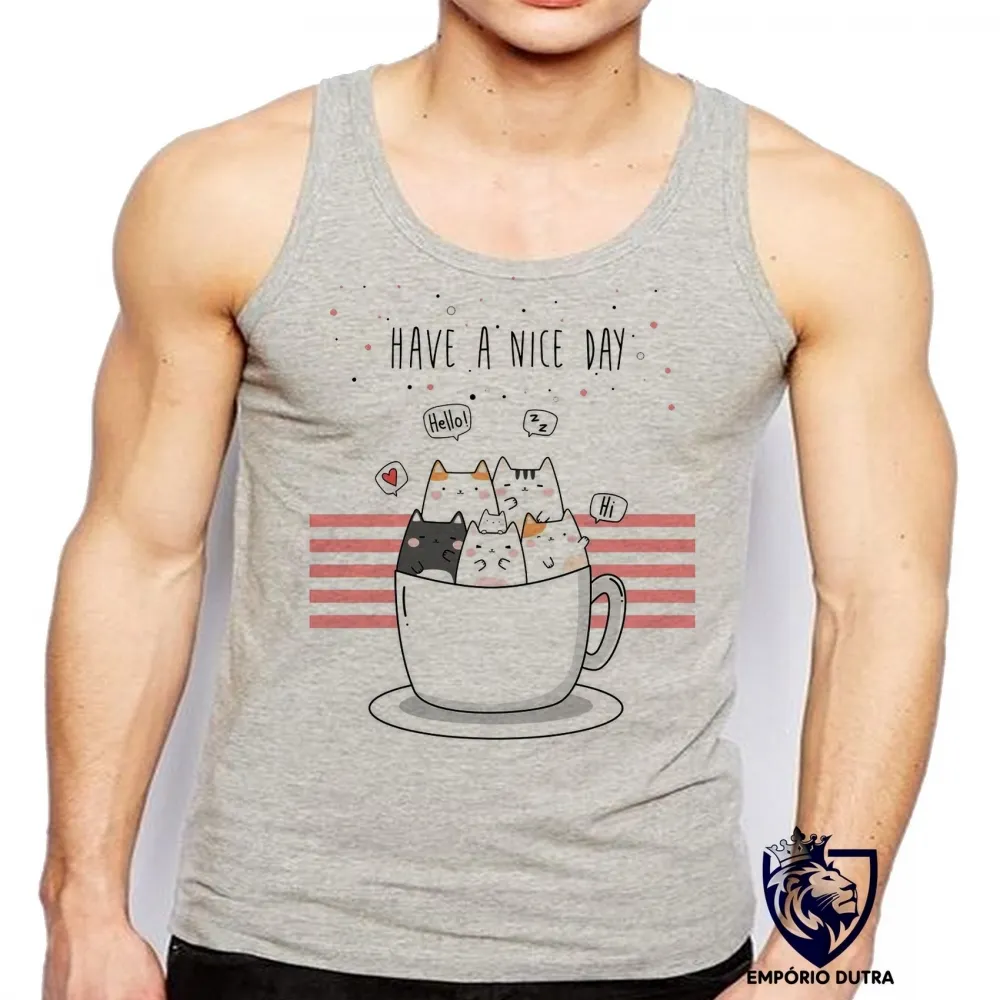 Camiseta Regata adulto ou infantil Gatinhos Have a nice day gato cat Imagem