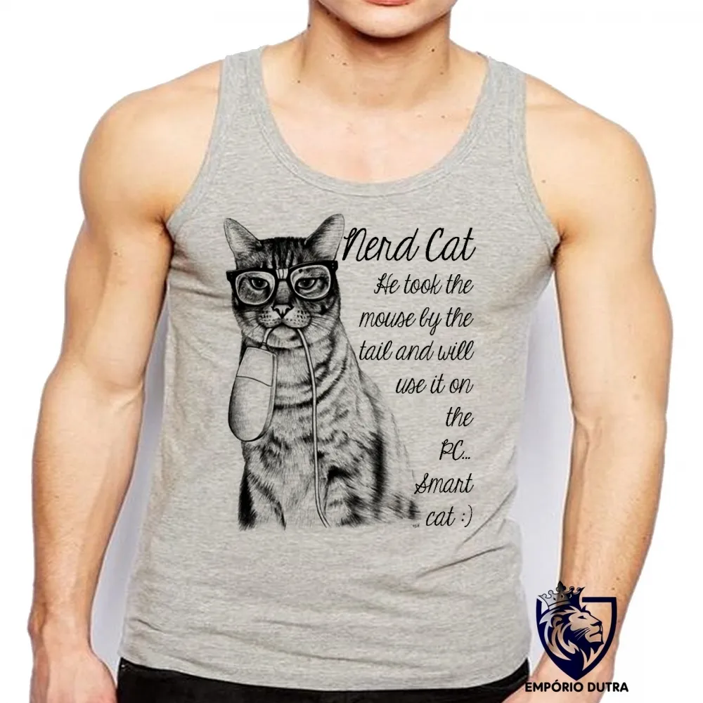 Camiseta Regata adulto ou infantil Gato nerd mouse boca rato Imagem