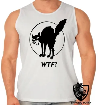 Camiseta Regata adulto ou infantil Gato preto WTF gatinho felino - Foto 2