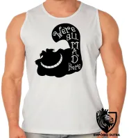 Camiseta Regata adulto ou infantil gato Were all mad here gato cat preto black - Foto 2