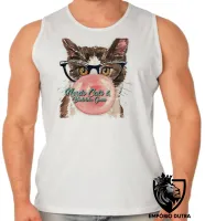 Camiseta Regata adulto ou infantil Gatos nerds chicletes cats bubble gum - Foto 2