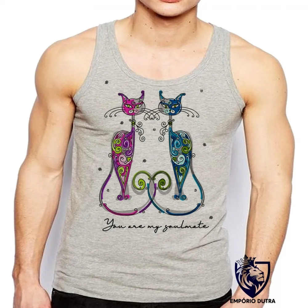 Camiseta Regata adulto ou infantil Gatos you are my soulmate cat
