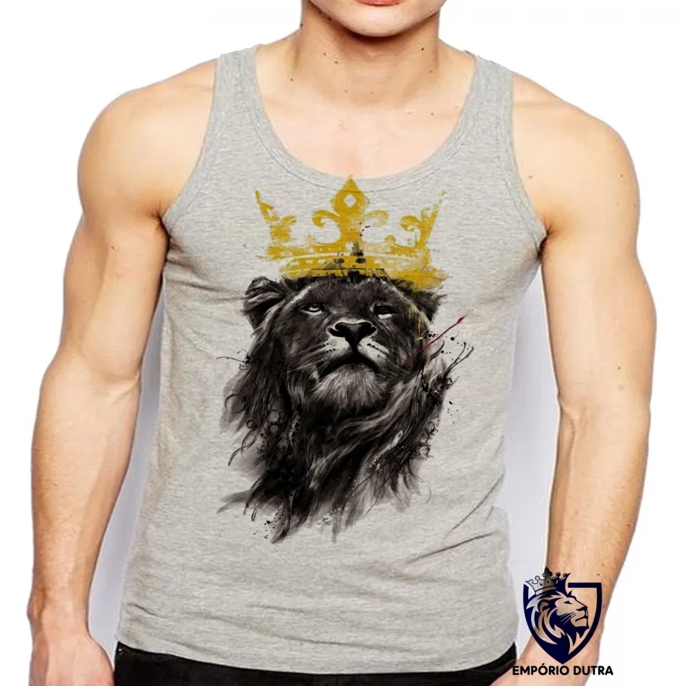 Camiseta Regata adulto ou infantil Leão o Rei lion king coroa black