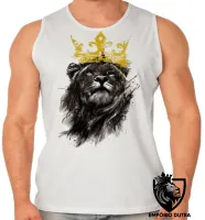 Camiseta Regata adulto ou infantil Leão o Rei lion king coroa black - Foto 2