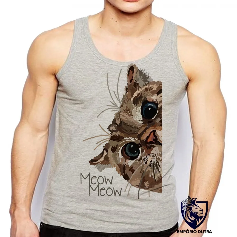 Camiseta Regata adulto ou infantil Meow gato cat espiando felino gatinho