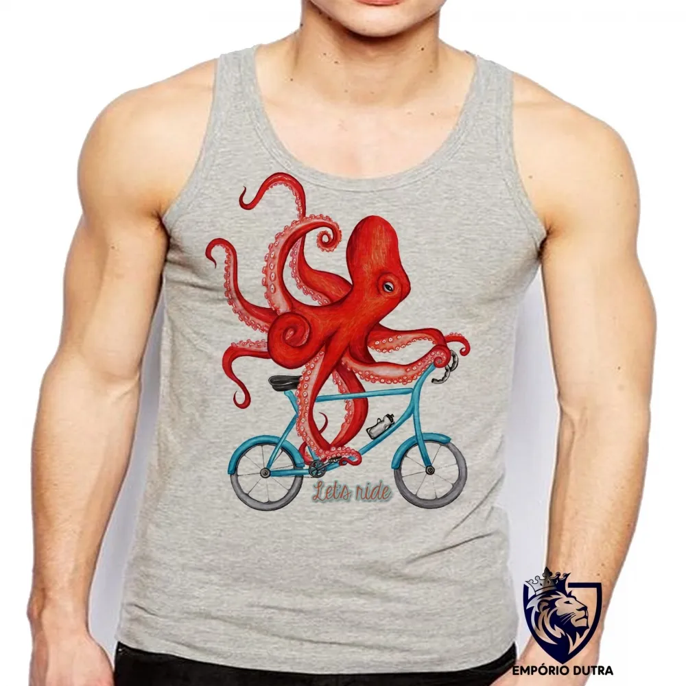 Camiseta Regata adulto ou infantil Polvo bicicleta lets ride ciclista bike Imagem