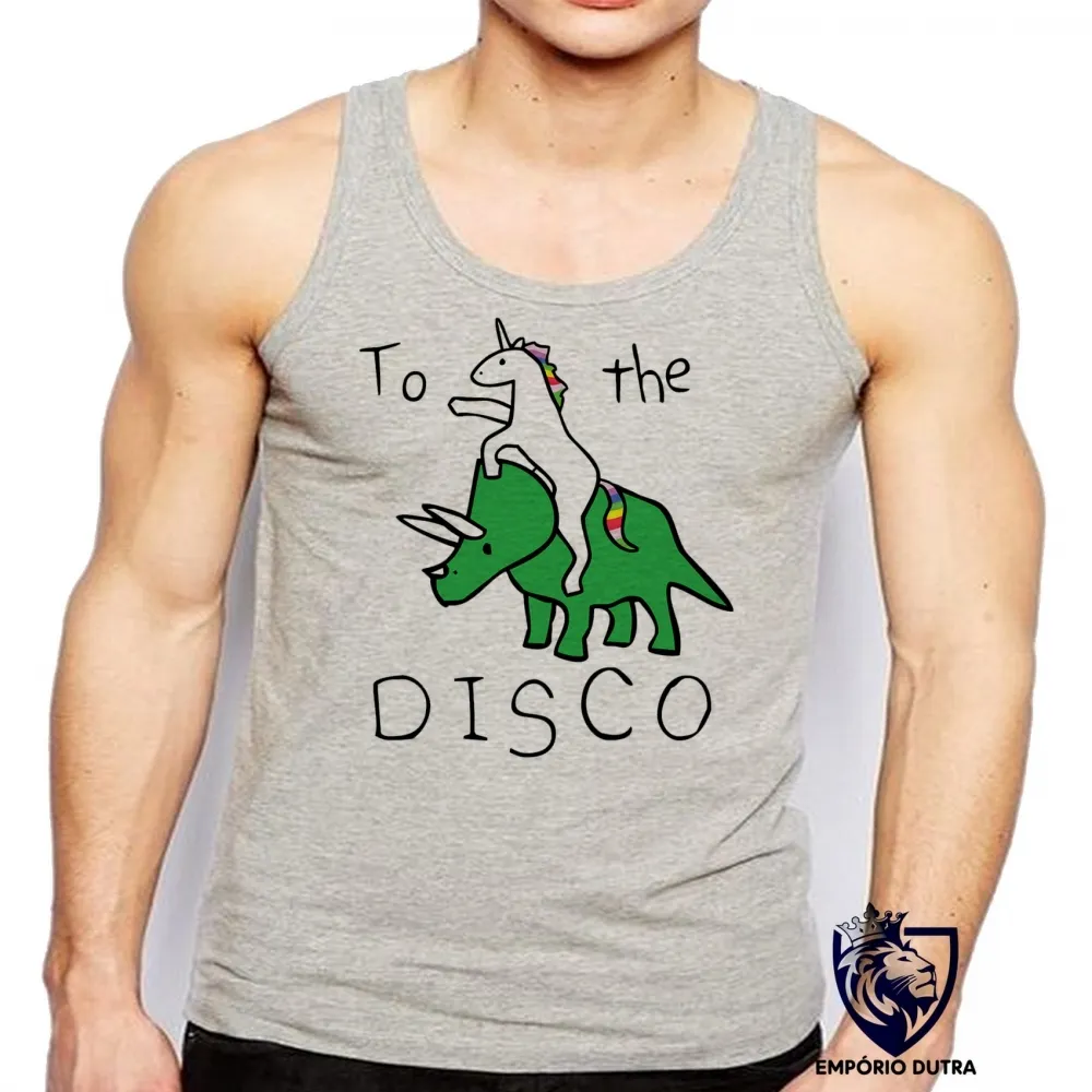 Camiseta Regata adulto ou infantil To the disco dinossauro unicórnio