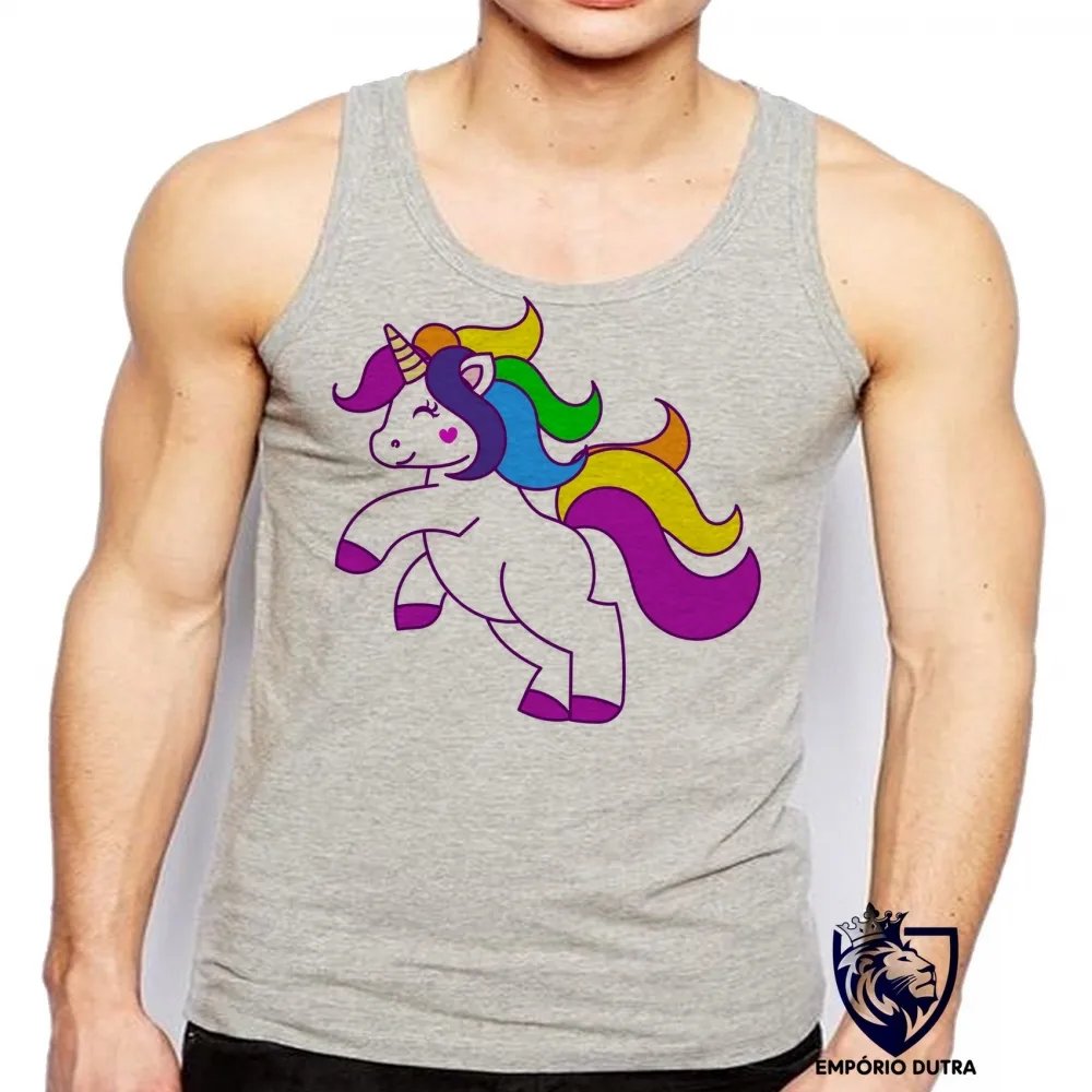 Camiseta Regata adulto ou infantil unicornio cavalo colorido mitologia