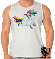Camiseta Regata adulto ou infantil unicornio cavalo colorido salto - Foto 2
