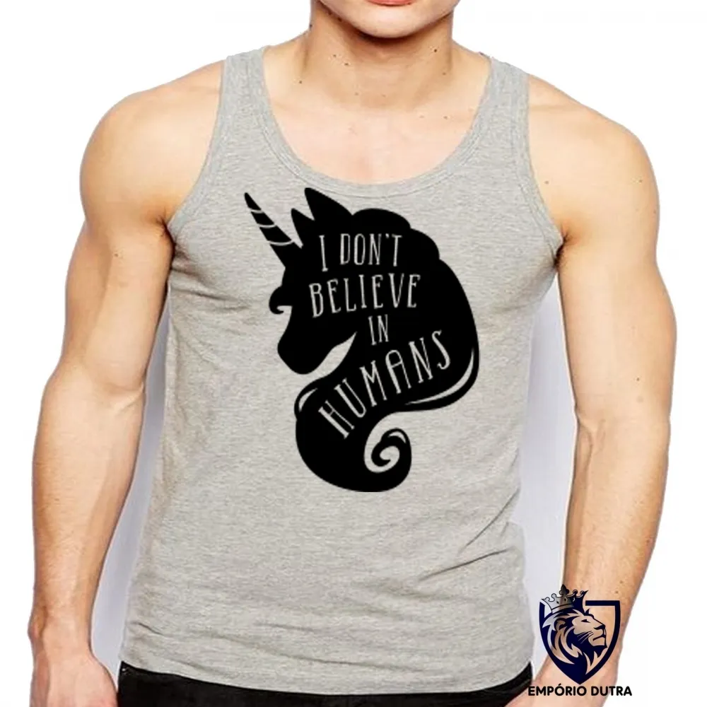 Camiseta Regata adulto ou infantil Unicórnio não acredito em humanos Imagem