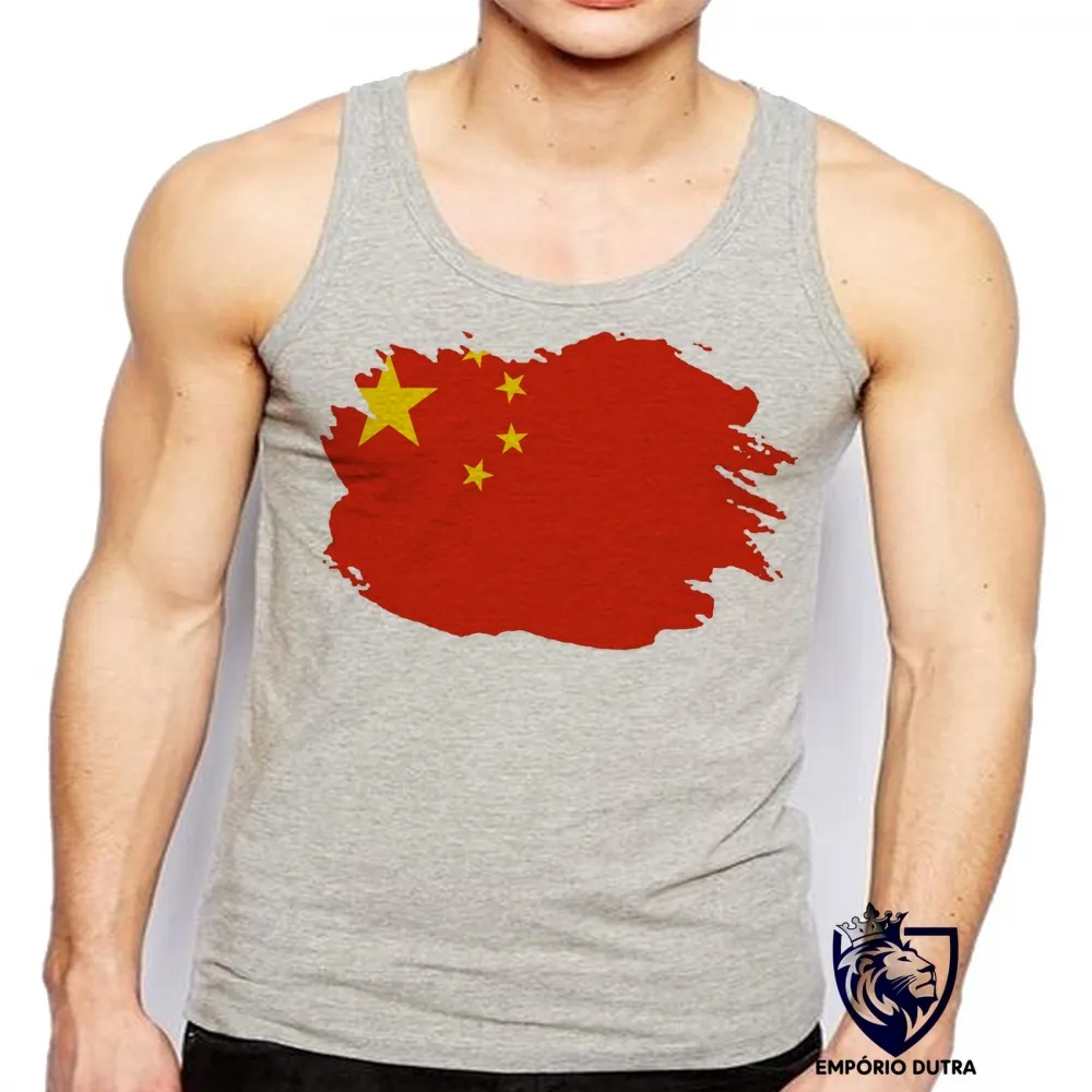 Camiseta Regata adulto ou infantil bandeira China asia