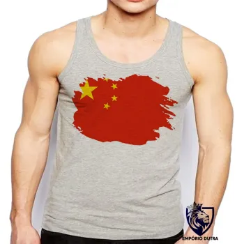 Camiseta Regata adulto ou infantil bandeira China asia