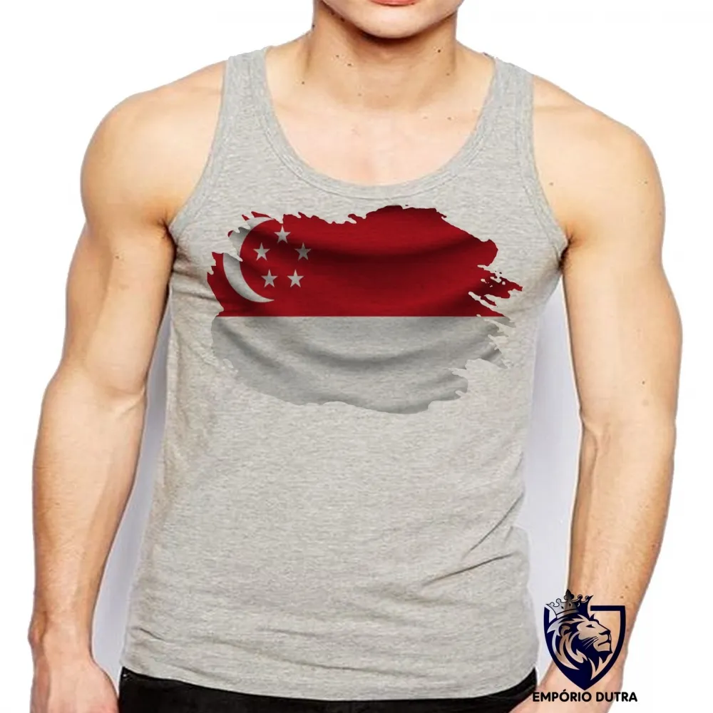Camiseta Regata adulto ou infantil bandeira Cingapura Singapura Imagem