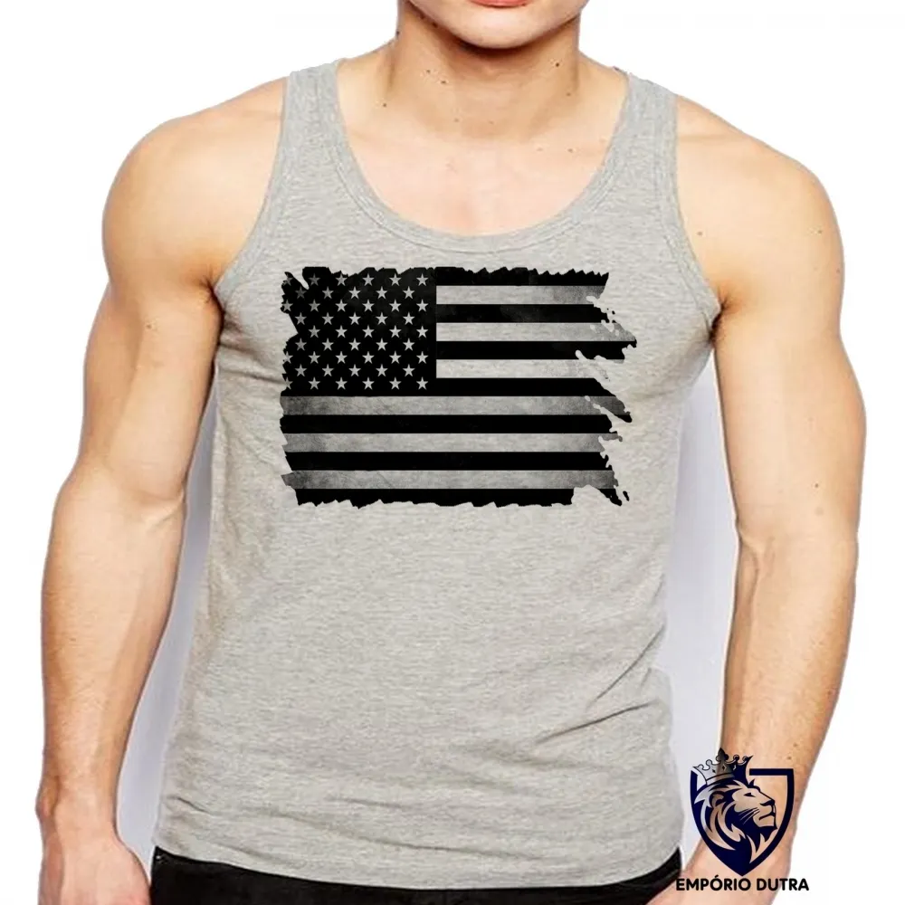 Camiseta Regata adulto ou infantil bandeira estados unidos preto black