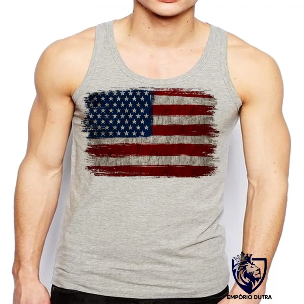Camiseta Regata adulto ou infantil bandeira estados unidos rasgada