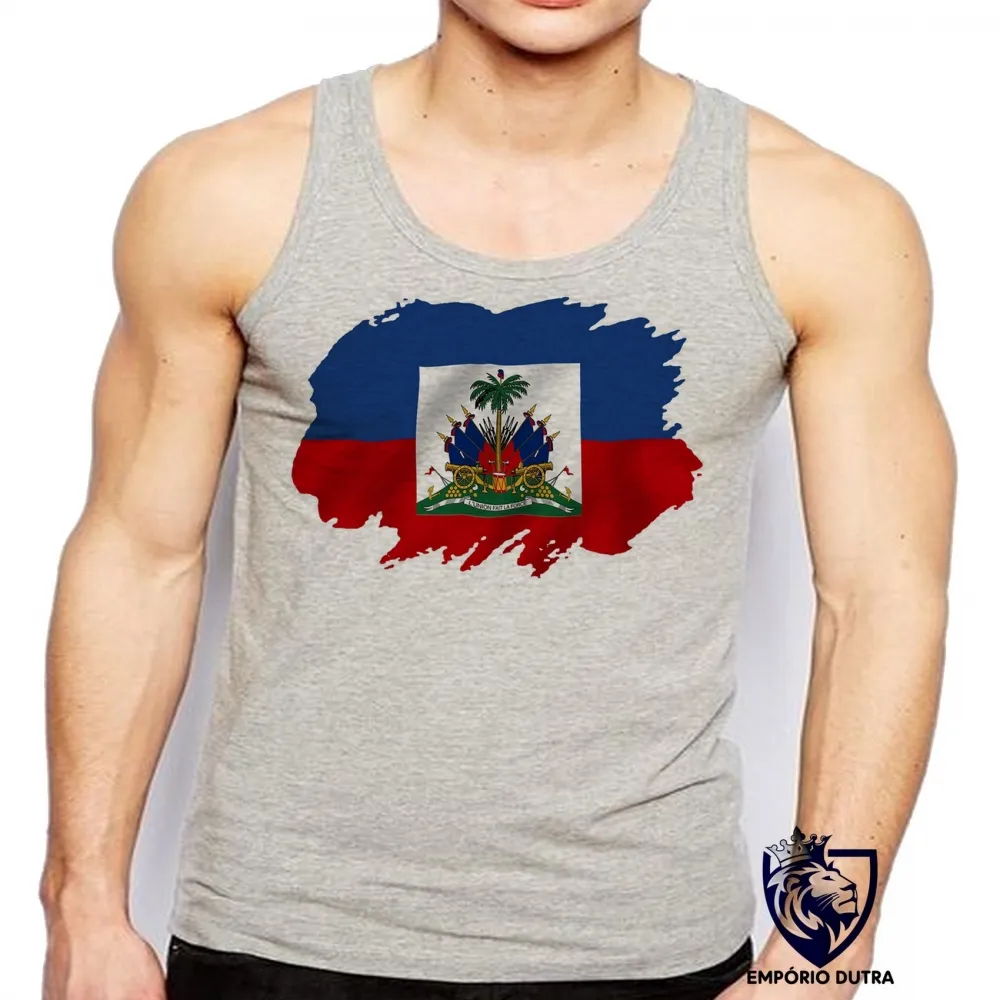 Camiseta Regata adulto ou infantil bandeira haiti ilha caribe Imagem