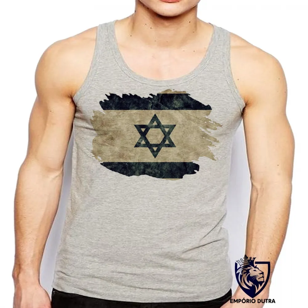 Camiseta Regata adulto ou infantil bandeira Israel pergaminho