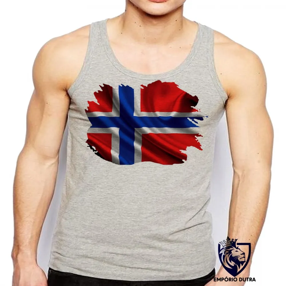 Camiseta Regata adulto ou infantil bandeira Noruega escandinavo