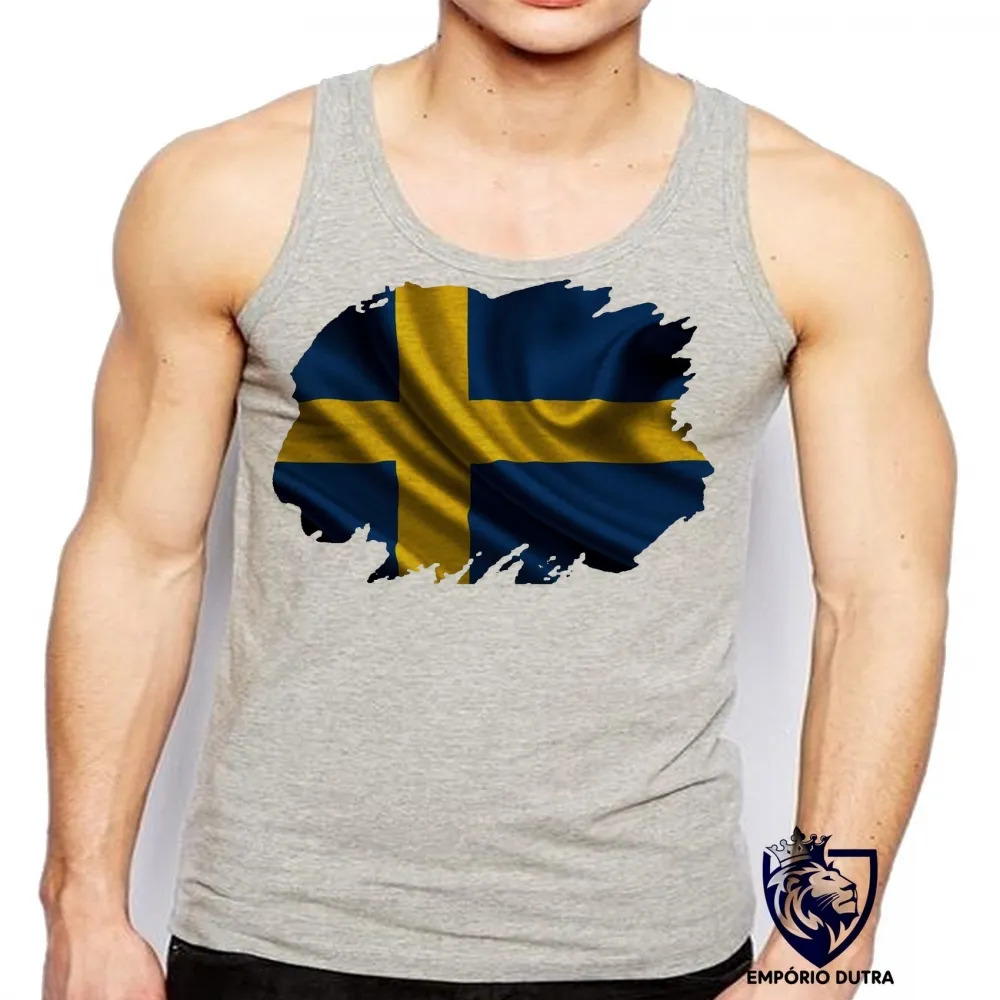 Camiseta Regata adulto ou infantil bandeira Suécia europa Imagem