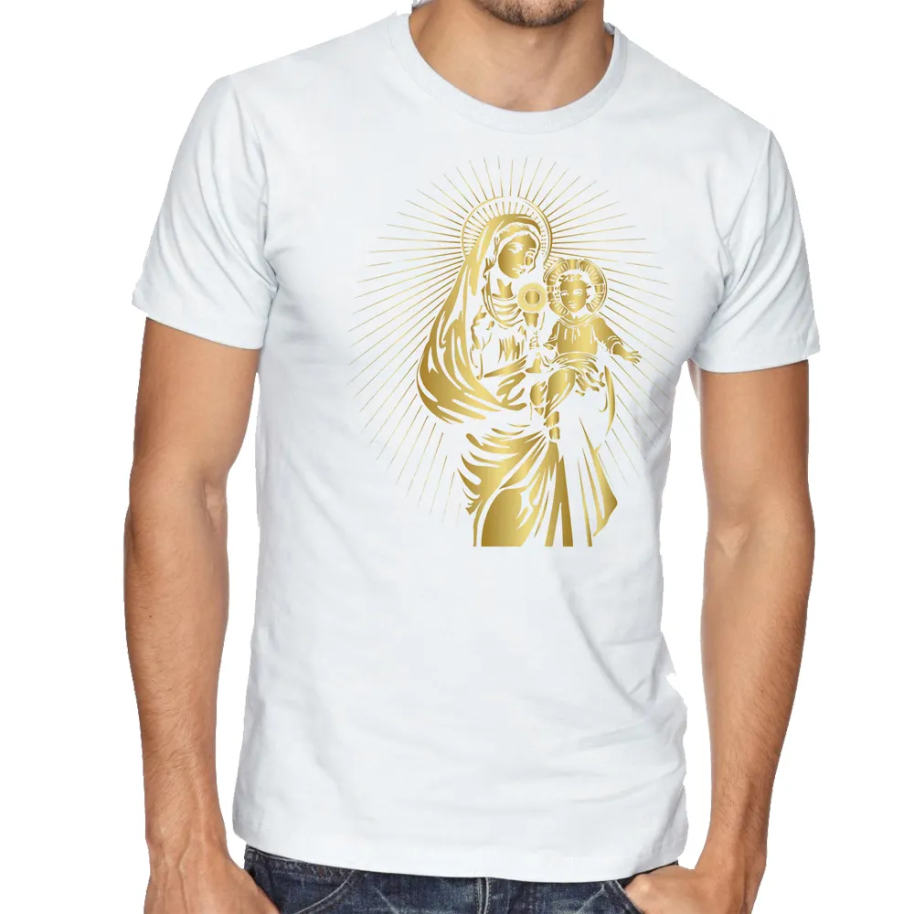 Camiseta Maria e Jesus dourados