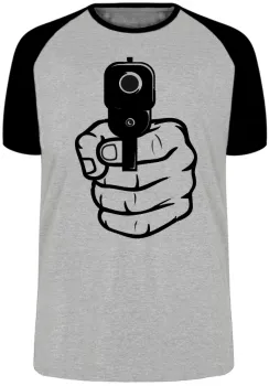 Camiseta adulto ou infantil Arma em punho pistola revólver