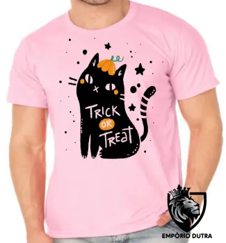 Camiseta adulto ou infantil Cat trick treat gato doce travessura - Foto 2